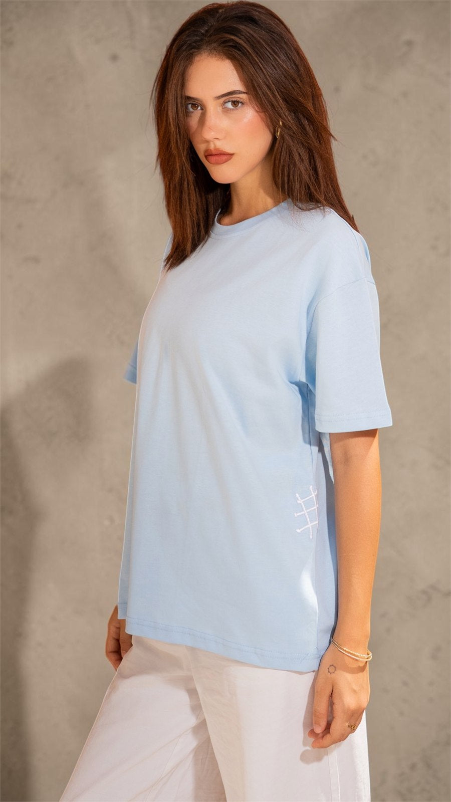 The Stitched Tee - Baby Blue