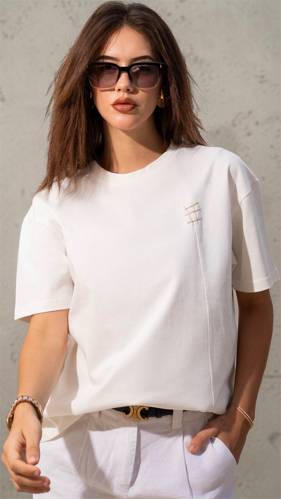 The Hand-Stitched Round Tee - White