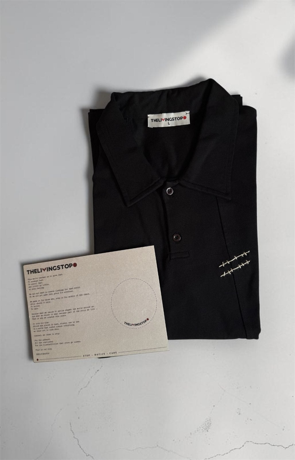 The Hand-Stitched Polo - Black material detail 1